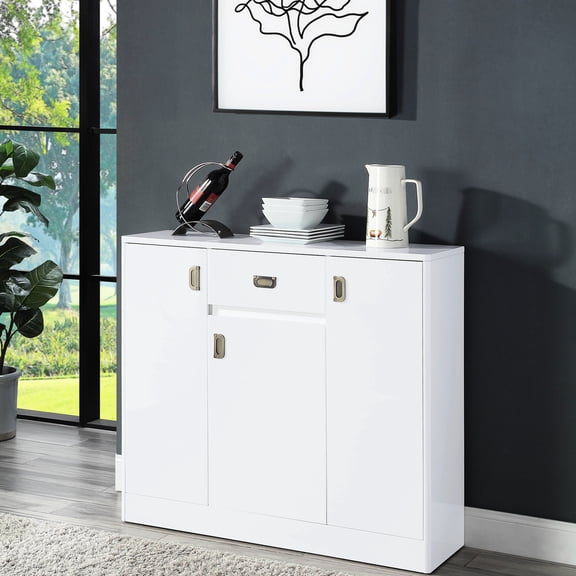 Modern White High Gloss 3-door Server - Versatile Storage Option For Any Home Adjustable Shelf & Ample Drawer Space Construction Piece Contemporary Organize Your Life 94 Lb Capacity