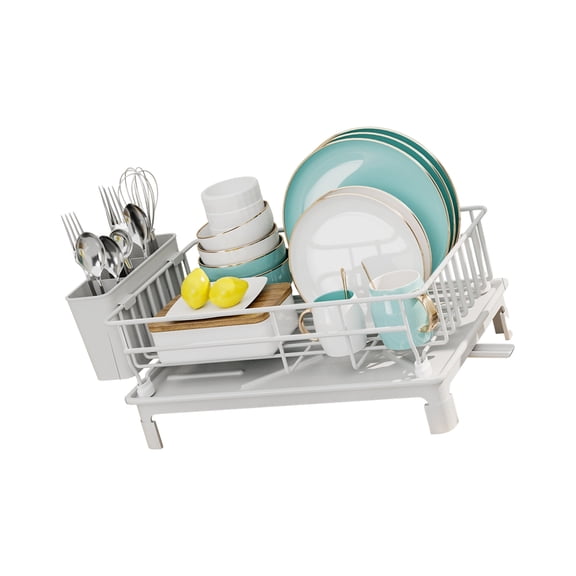 Modern White Iron Dish Rack Including Detachable Addition Tray and Effective Space Optimization Plan 38x26x15cm