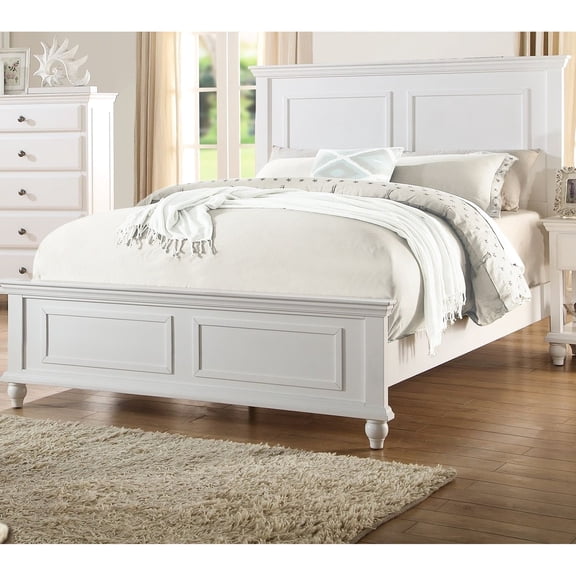 Modern White King Size Bed With Solid Wood Headboard And Elegant Bedroom High Panel Quality