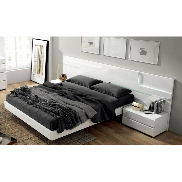 Modern White Lacquer Finish Platform King Bedroom Set 3 Pcs ESF
