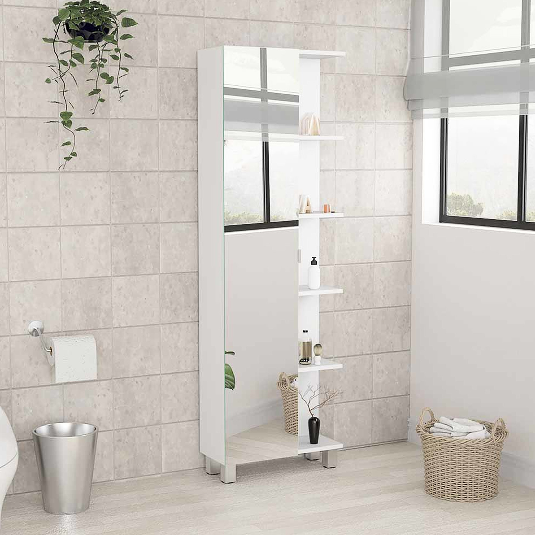 Modern White Linen Cabinet with Five External Shelves for Bathroom ...