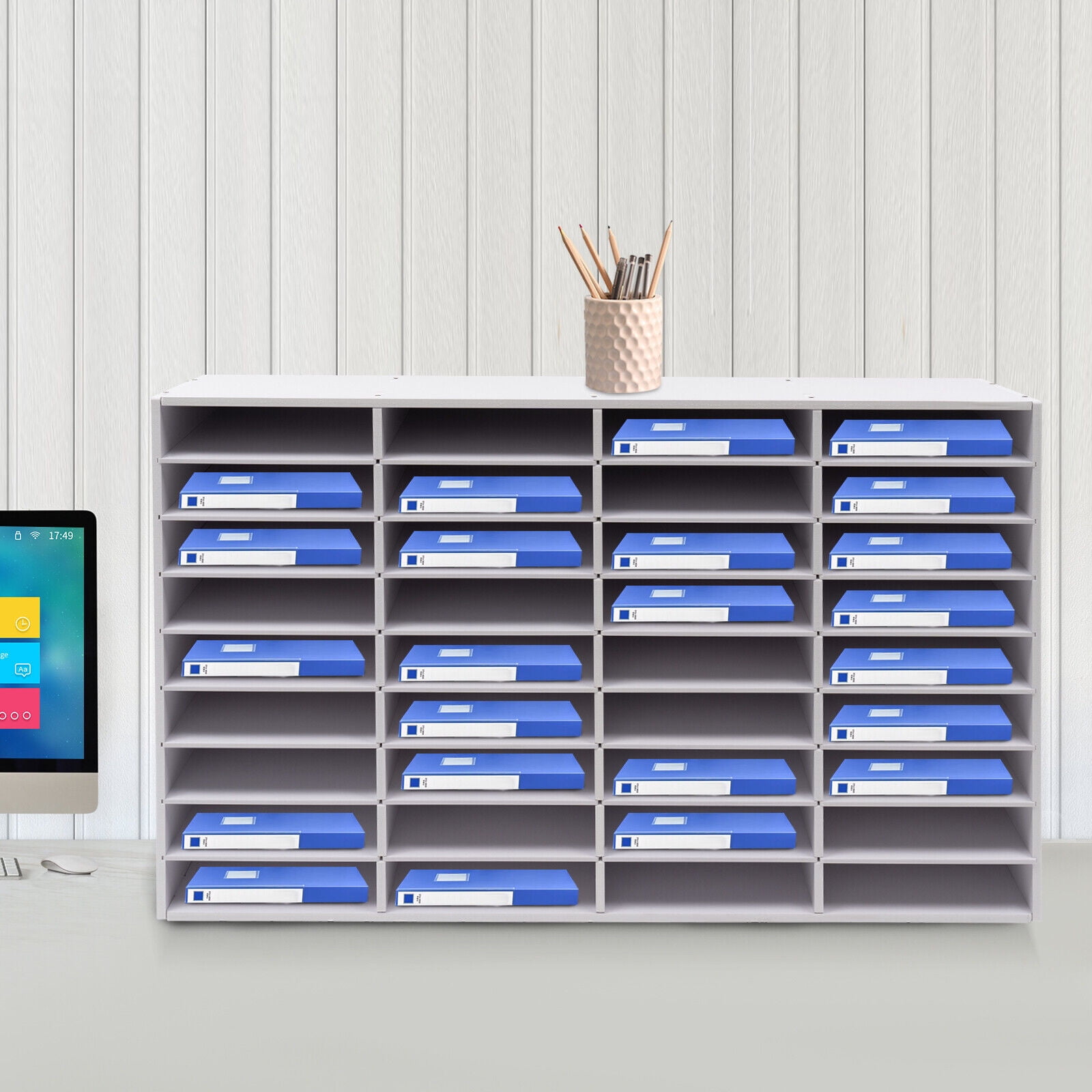 Modern White Literature Organizer, Desktop File Holder, Office Mailbox 36-compartment Literature Organizer 9.3 * 2.4 inches
