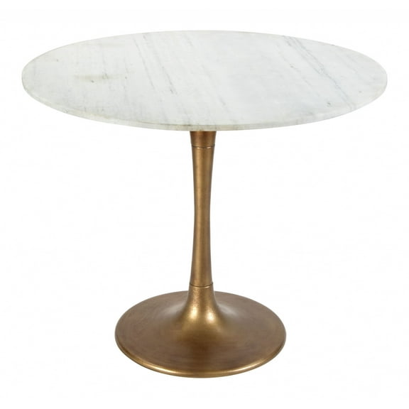 Modern White Marble and Burnished Gold Pedestal Bistro Table