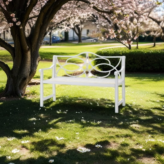 Modern White Metal - Quick Assembly with Instructions - Patio and Porch - Durable Bench