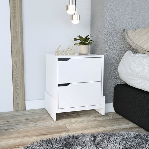 Modern White Nightstand | Display Lamp and Clock | Bedside Area