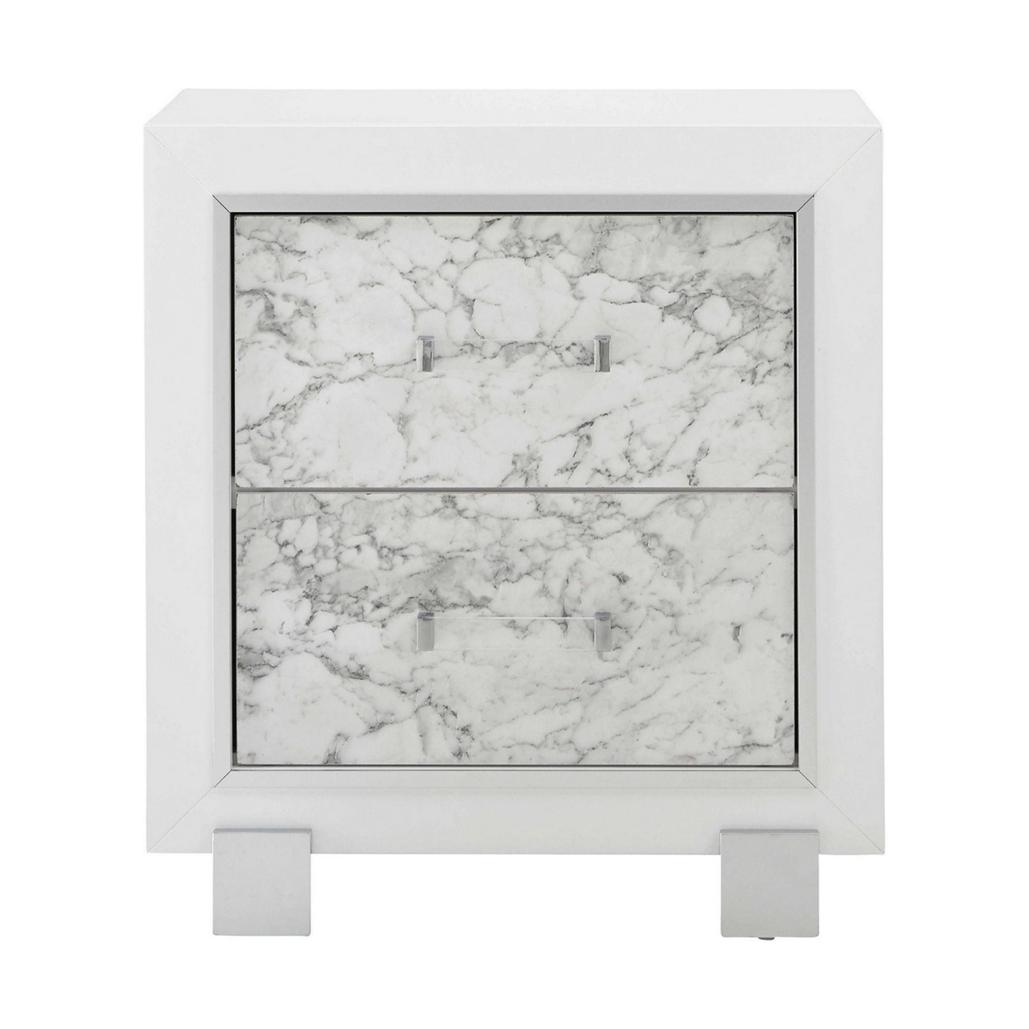 Santorini Modern White Faux Marble 2-Drawer Nightstand
