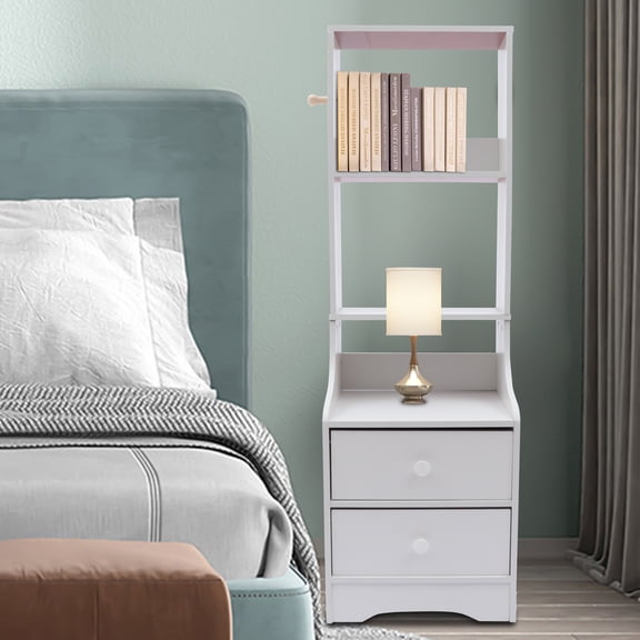 Modern White Nightstand with 2 Drawers Storage Table Organizer Rectangle For Bedrooms, Living Rooms