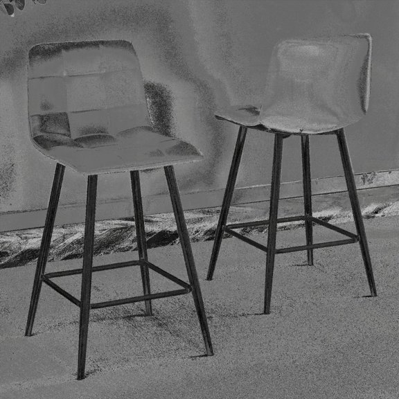 Modern White PU Bar Chairs Set - 2-Pack with Stable Black Metal Legs.