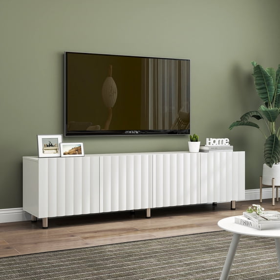 Modern White Particle Board MDF TV Stand Entertainment Center with Storage and 2 Drawers for 65 Inch TVs