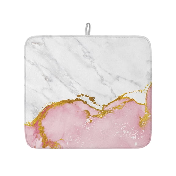 Modern White Pink Marble Texture Dish Drying Mats for Kitchen Counter,Absorbent Microfiber Dish Drainer Rack Mat Classic Stone Artwork Drying Pad for Sinks,Utensils,Countertops,16x18in