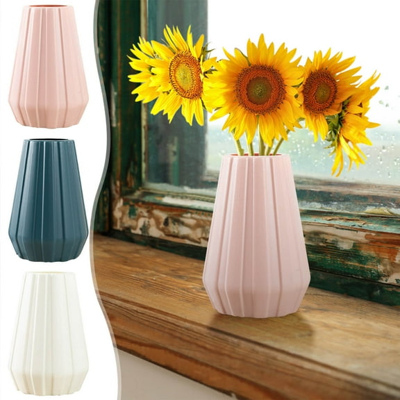 Modern White Plastic Flower Vase, 9 Inch Tall, 3.3 Inch Opening, Decorative Bouquet Holder for Home, Wedding, Office, Shelf Decor, Sturdy Unbreakable Design, Elegant Gift Idea