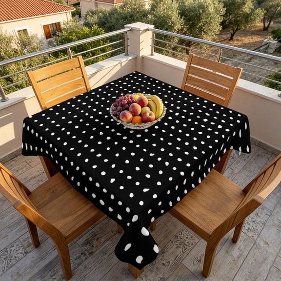 Modern White Polka Dot on Black Table Cloth 60x60in, Waterproof Square Tablecloth Wipeable Tablecloths Abstract Geometric Style Table Covers for Dining Tables Party Indoor Outdoor