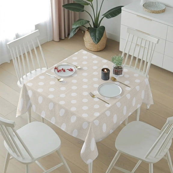 Modern White Polka Dot Table Cloth 54x54in, Waterproof Square Tablecloth Wipeable Tablecloths Abstract Geometric Retro Linen Table Covers for Dining Tables Party Indoor Outdoor