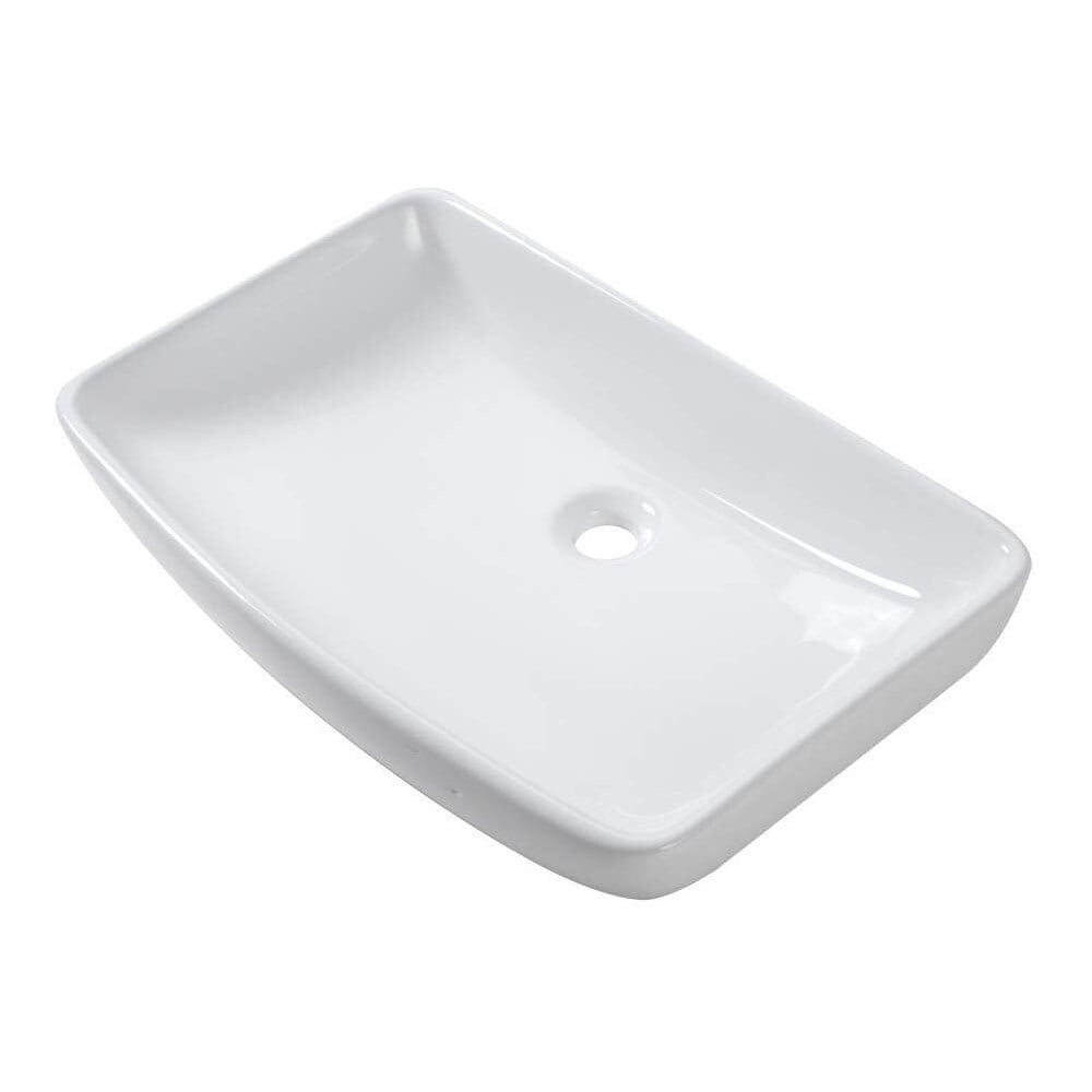 Modern White Porcelain Ceramic Rectangle Above Vessel Bathroom Sink - 24" x 15" x 5"
