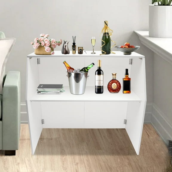 Modern White Portable Event Bar, Burr-free Design Foldable Bar, Portable Bar Cabinet Space-saving Freestanding