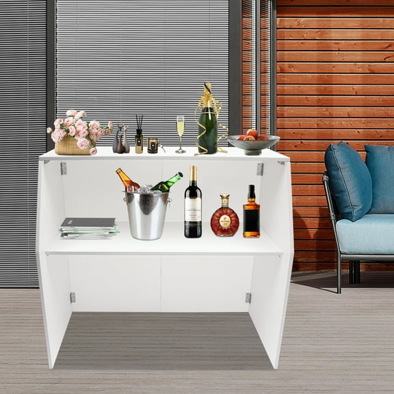 Modern White Portable Event Bar, Portable Bar Cabinet Burr-free Design Foldable Bar, Space-saving Freestanding