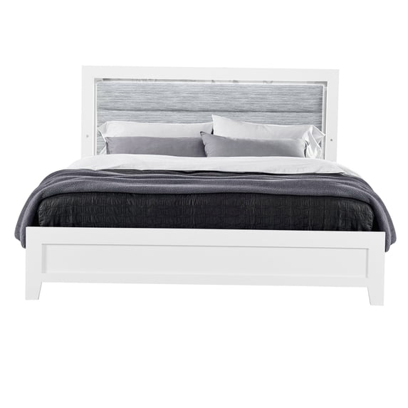 Modern White Queen Platform Bed Frame with LED Headboard, No Box Spring Needed