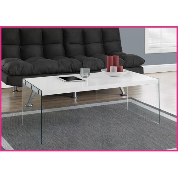 Modern White Rectangular Coffee Table for Living Room - Glossy Finish, Tempered Glass & Easy to Clean