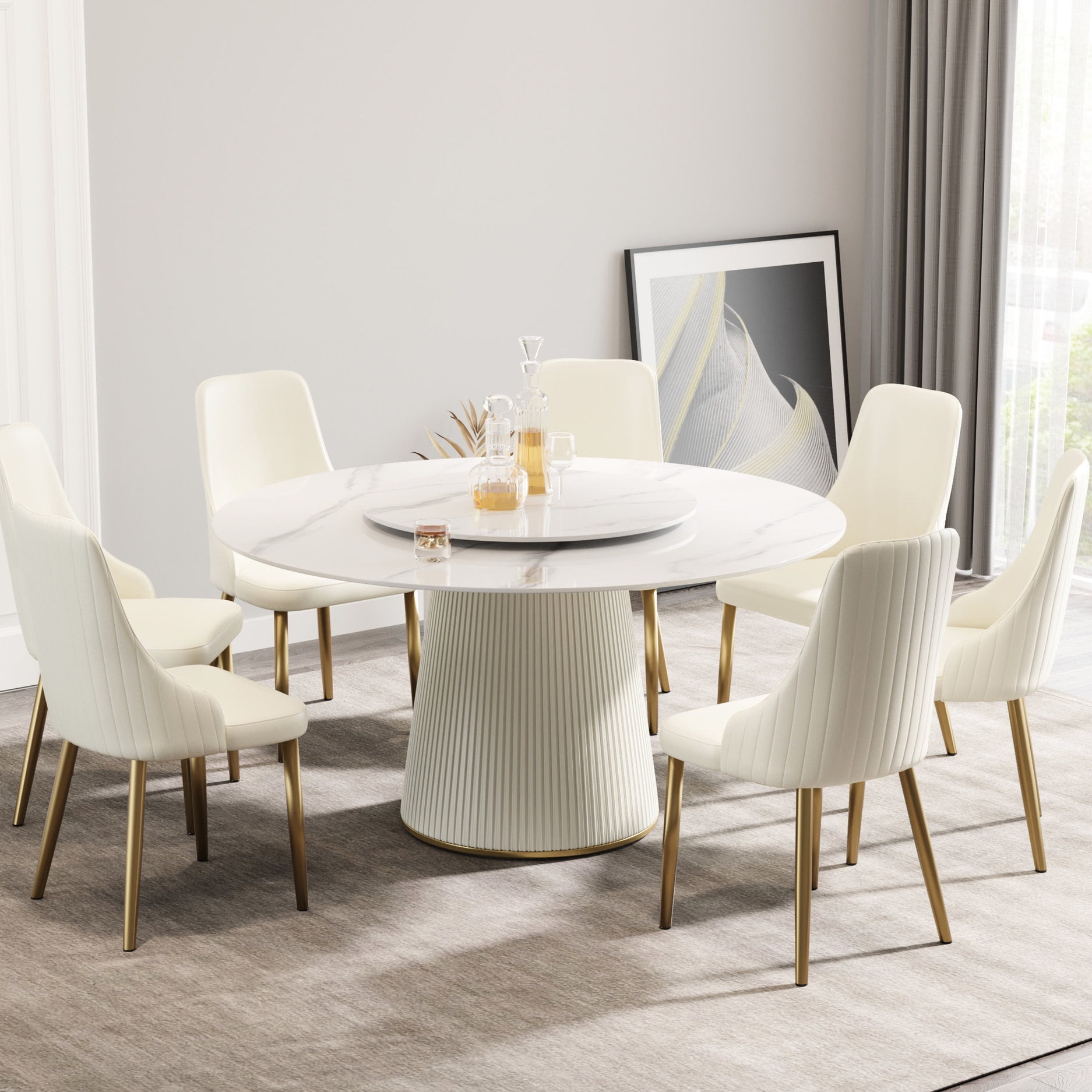 Modern White Round Dining Table | For 8 - person Dining with Rotating ...