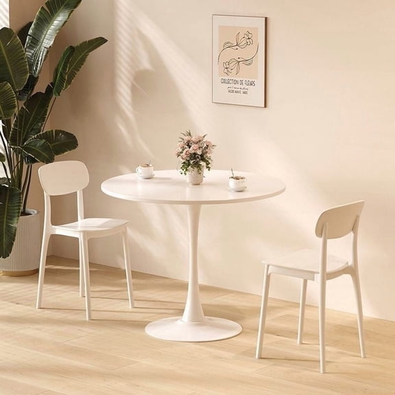 Modern White Round Dining Table with Clear Grain, 31.5'' for Kitchen & Living Room