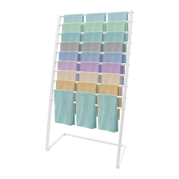 Modern White Scarf Rack with 10-Tier Storage, Adjustable Feet, High-Temperature Steel Construction, Free Standing for Easy Organization of Scarves and Fabrics