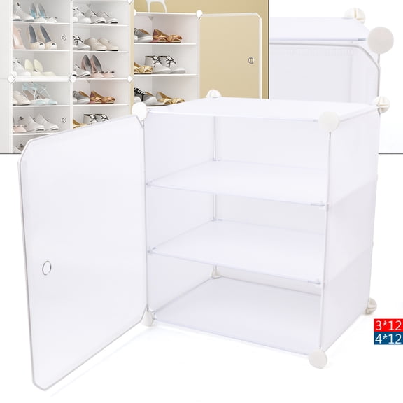 Modern White Shoe Boxes, Transparent Door Shoe Storage Rack with Removable Partitions for Boots and Heels, Easy Assembly with Included Hammer