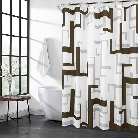 Modern White Shower Curtain Set Shower Curtain for Bathroom Water Repellent Geometric Shower Curtain with Hooks Heavy Duty Polyester Bathroom Curtain for Hotels Bathtubs, Brown, 72x72 inch