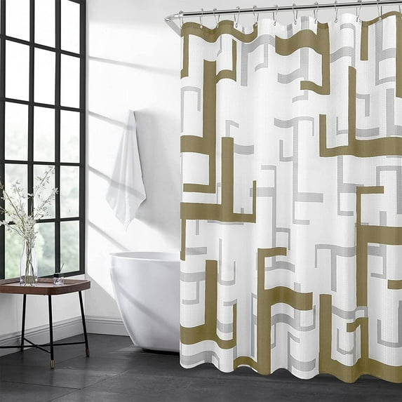 Modern White Shower Curtain Standard Shower Curtain Set for Bathroom Waterproof Geometric Fabric Shower Curtain with Heavy Duty Polyester Bathroom Curtain for Hotels Bathtubs, Khaki, 72x72 inch
