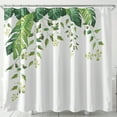 thumbnail image 1 of Modern White Shower Curtain with Green Leaf Design - Minimalist Style for Clean Bathrooms, 1 of 5