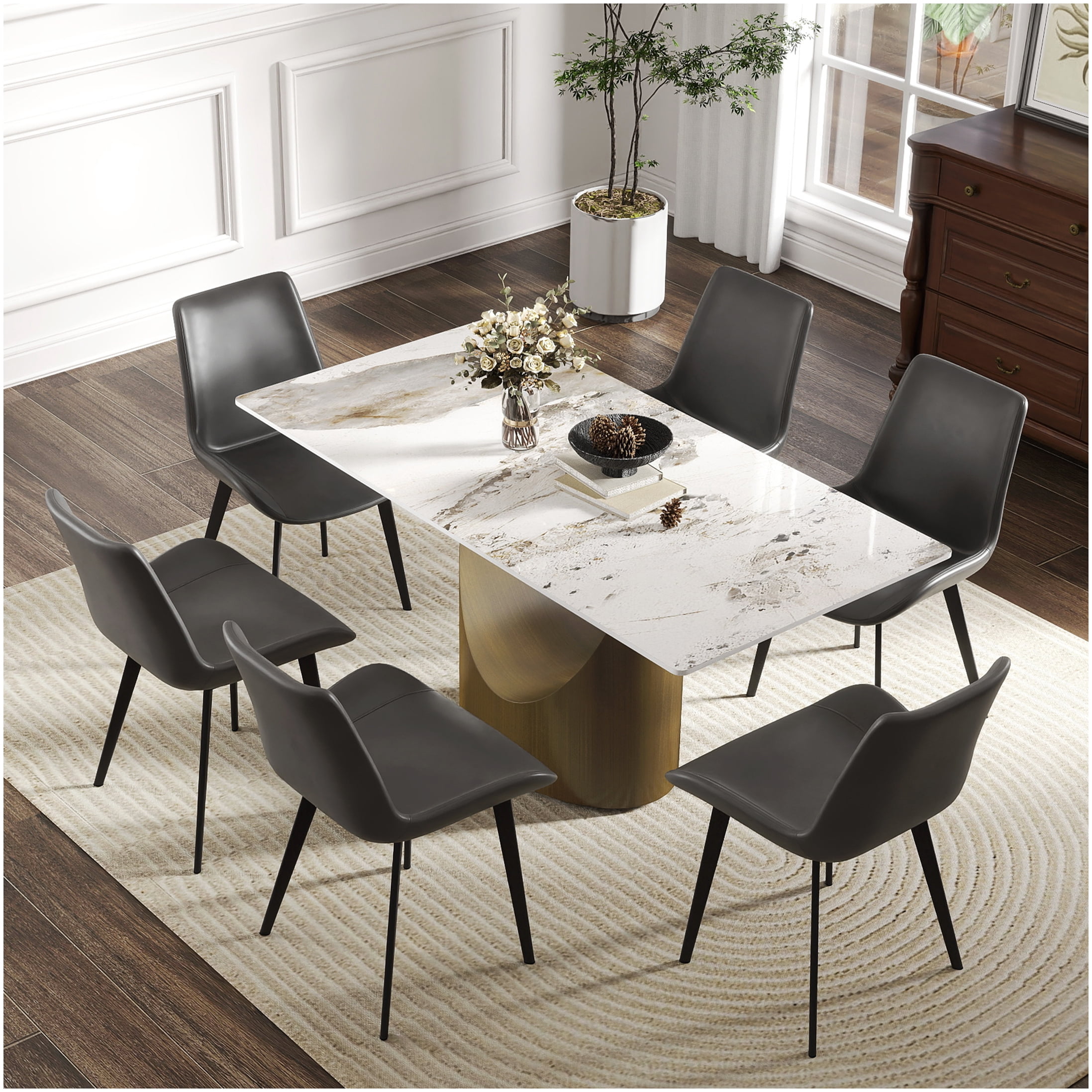 Modern White Sintered Stone Dining Table with Antique Brass Metal Legs ...