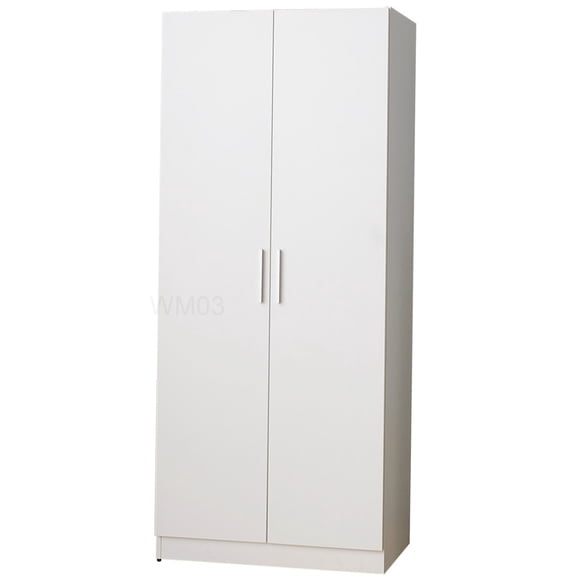Modern White Solid Wood Closet with 5 Shelves and Hanging Rod, Soft Close Doors