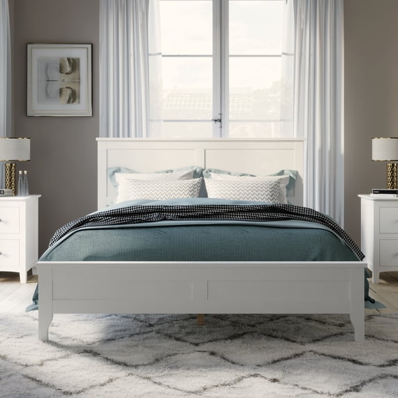 Modern White Solid Wood King Platform Bed