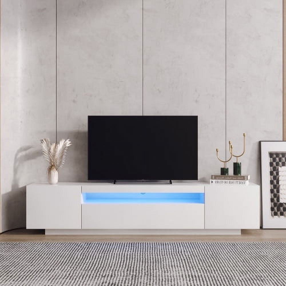 Modern White TV Stand with Lights and Storage Drawers for 80 inch TV