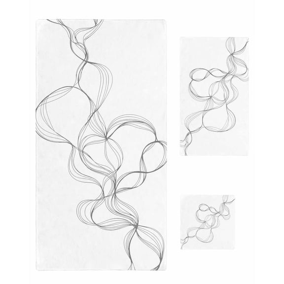 Modern White Towel Set of 3, Soft Microfiber Bath Towels, Hand Towel, Washcloths, Minimalist Abstract Ribbon A Sketch Rt Quick-Dry Absorbent Towels for Bathroom Kitchen Hotel Beach Gym Spa