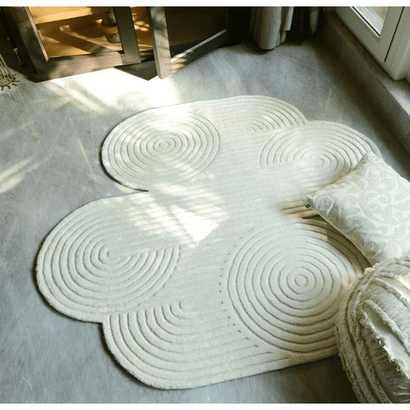 Modern White Tufted Cloud Rug – Handmade Geometric Floor Mat for Living Room & Bedroom Decor (5x8 Feet)