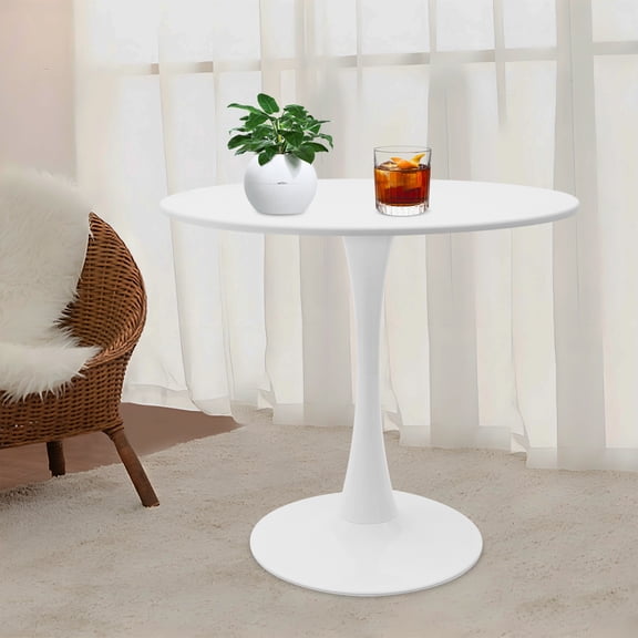 Modern White Tulip Table Leisure Coffee Table Round Dining Table with Load-Bearing Capacity of 165 LBS for Dining Room Kitchen Living Room 80*73cm/31. 5*28. 7in