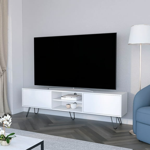 Modern White Tv Unit For 55" Tvs - Functional Interior & Exterior Cabinet With Accommodation Neat Organized Style