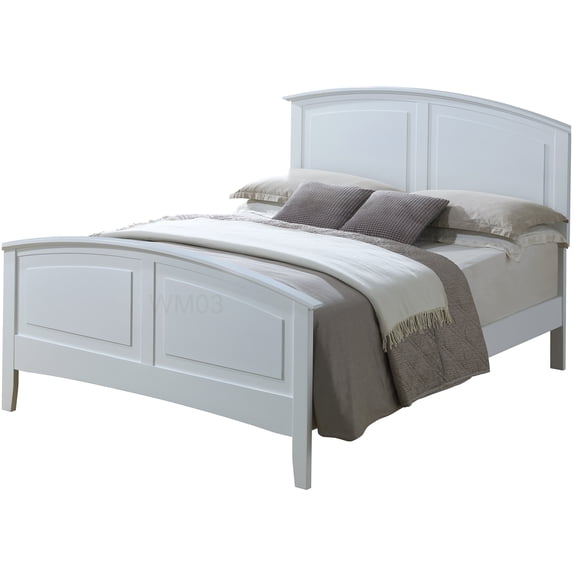 Modern White Upholstered Queen Bed Frame, Platform Bed with Wood Slats & Headboard, No Box Spring, Easy to Assemble
