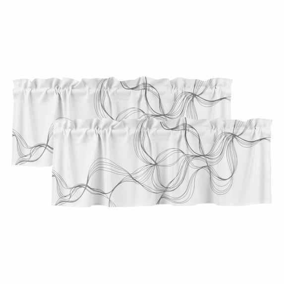 Modern White Valances for Windows, Decorative Rod Pocket Window Valance Curtains, Minimalist Abstract Ribbon A Sketch Rt Short Curtain Drapes for Kitchen/Bathroom/Living Room, 2 Panels, 42" W x 18" L