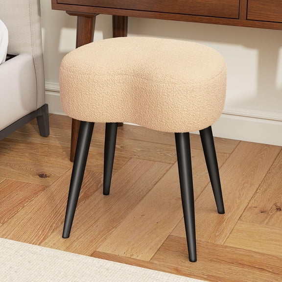 Modern White Vanity Stool - Soft Padded Seat with Sturdy Metal Legs, Easy Assembly Makeup Footrest
