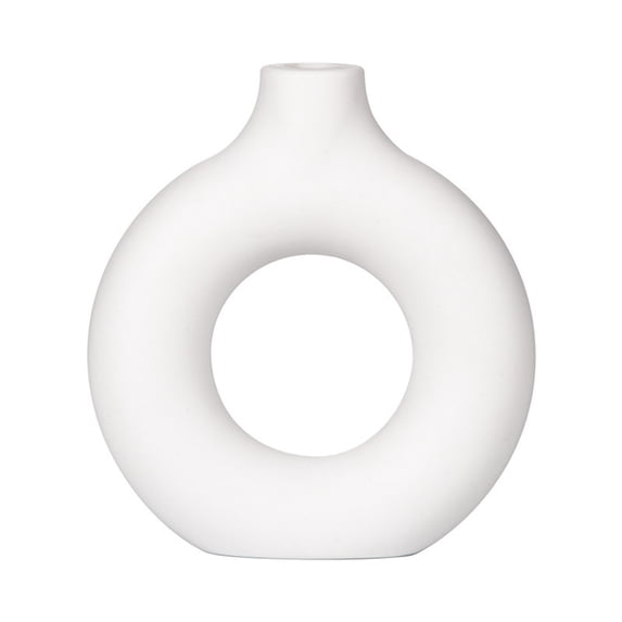 Modern White Vase Home Decor White Donut Vase Hollow Matte Pampas Flower Vases for Boho Home Wedding Party Room Dinner Table Shelf Decor