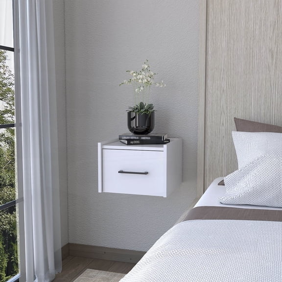 Modern White Wall-Mounted Floating Nightstand with 1 Drawer