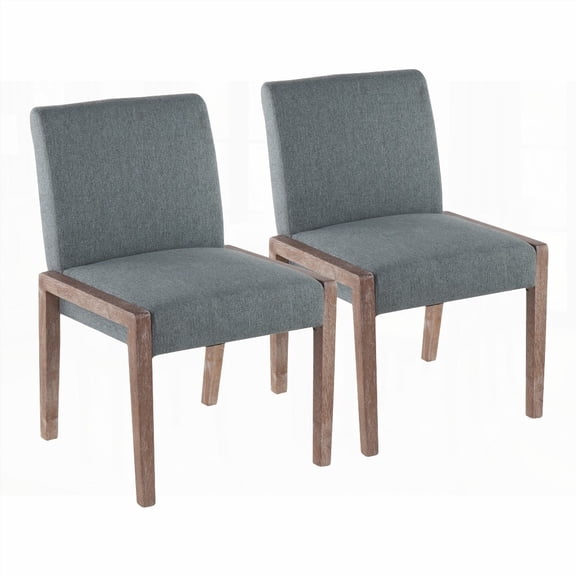 Modern White Washed Wood & Teal Fabric Dining Chairs - 2-Pack with Cushioned Comfort