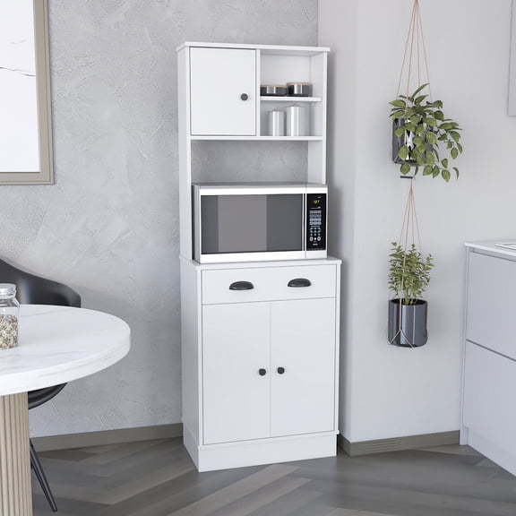 White Engineered Cabinet with 3 Doors and Drawer / Ideal for Kitchen Organization