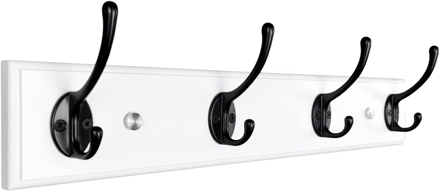 Modern White Wood Coat Rack Wall Mount with 4 Wall Hooks Heavy Duty