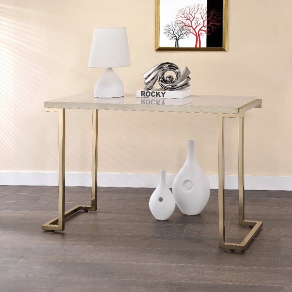 Modern White and Champagne Sled Base Sofa Table with Spacious Surface