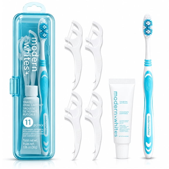 Modern Whites Travel Set, Toothbrush, Toothpaste, and Floss Picks, TSA Friendly