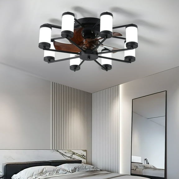 Modern Windmill-shaped Black Ceiling Fan Light with Remote - 21.7 inch Windmill Ceiling Fan, 5 Blades