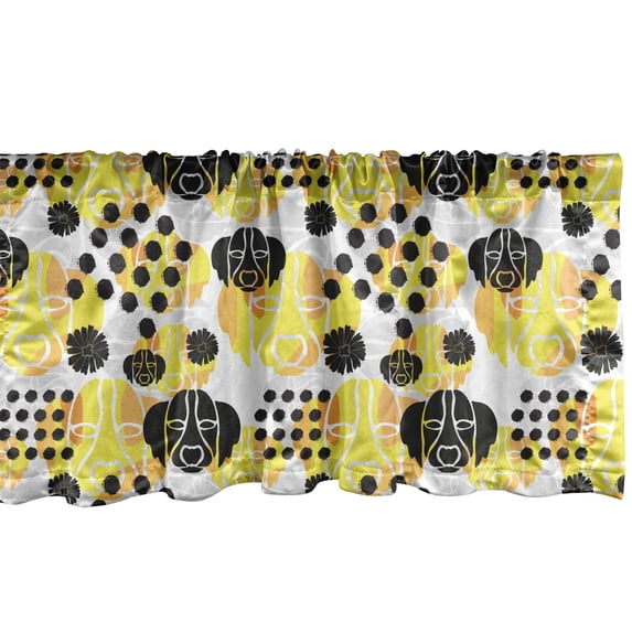 Ambesonne Modern Valance Pack of 2, Dog Lover Dotted Art, 54"X18", Yellow Pale Grey and Peach
