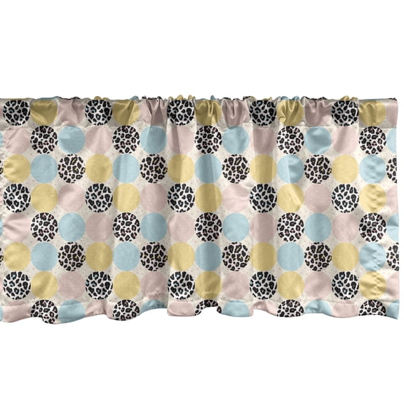 Modern Window Valance, Round Circles Ornamented with Animal Skin Print and Polka Dots on the Background, Curtain Valance for Kitchen Bedroom Decor with Rod Pocket, 54" X 12", Multicolor, by Ambesonne